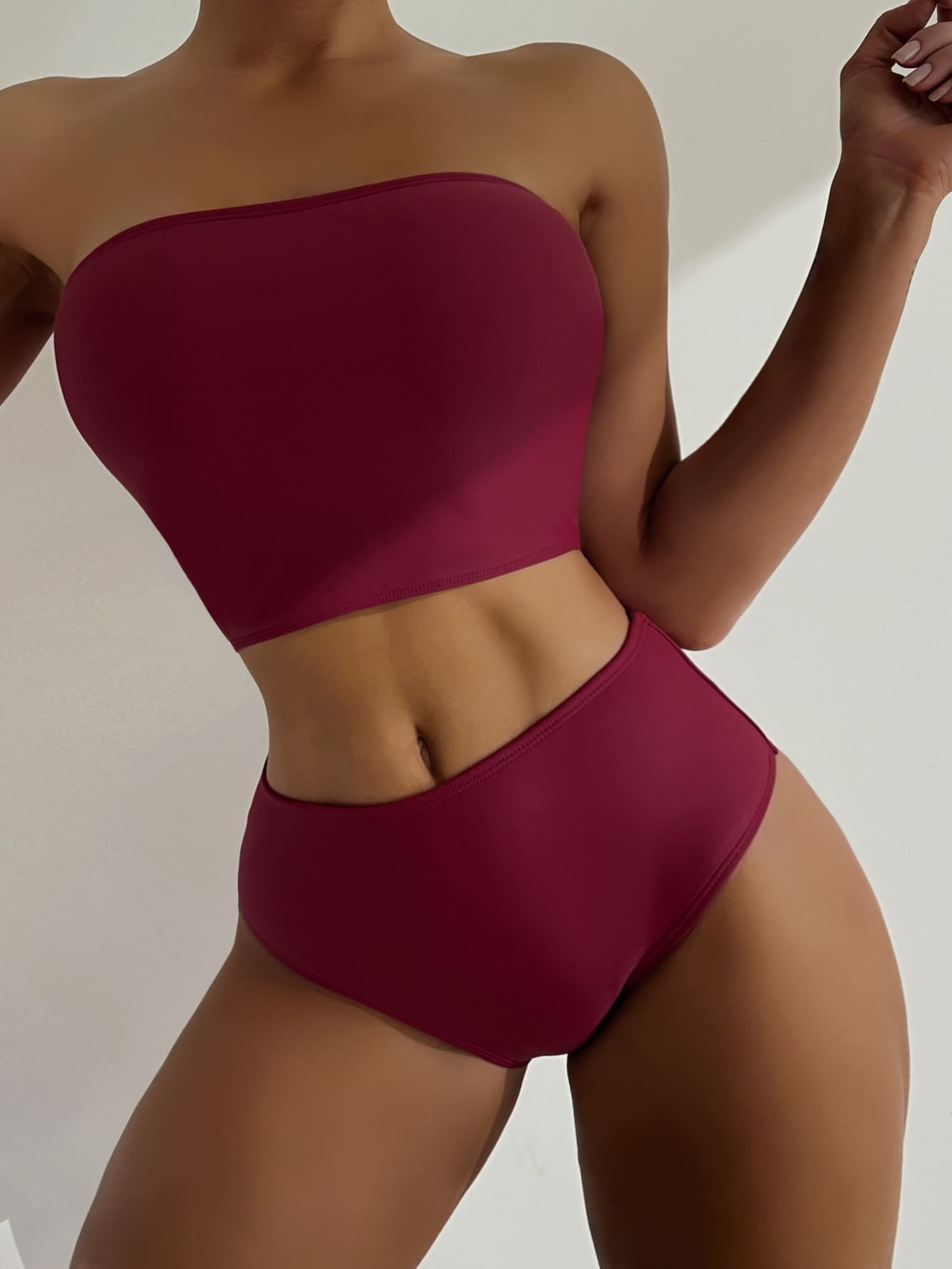 Plain High Waisted Bikini Swimsuit