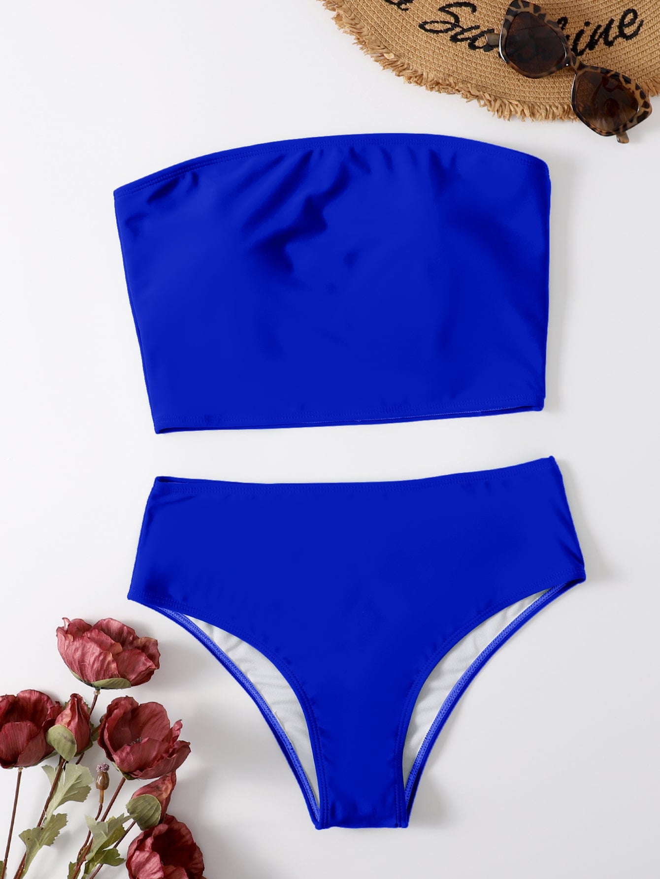 Plain High Waisted Bikini Swimsuit