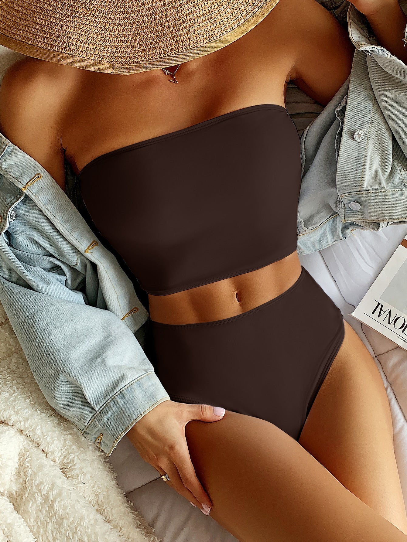 Plain High Waisted Bikini Swimsuit