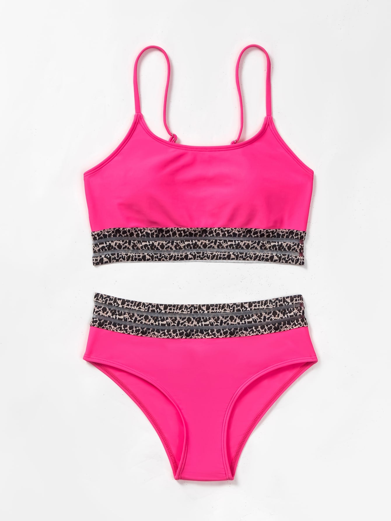 Leopard Mesh Bikini Swimsuit