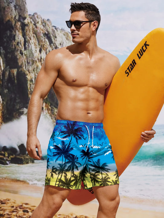 Men's Coconut Tree Print Trunks