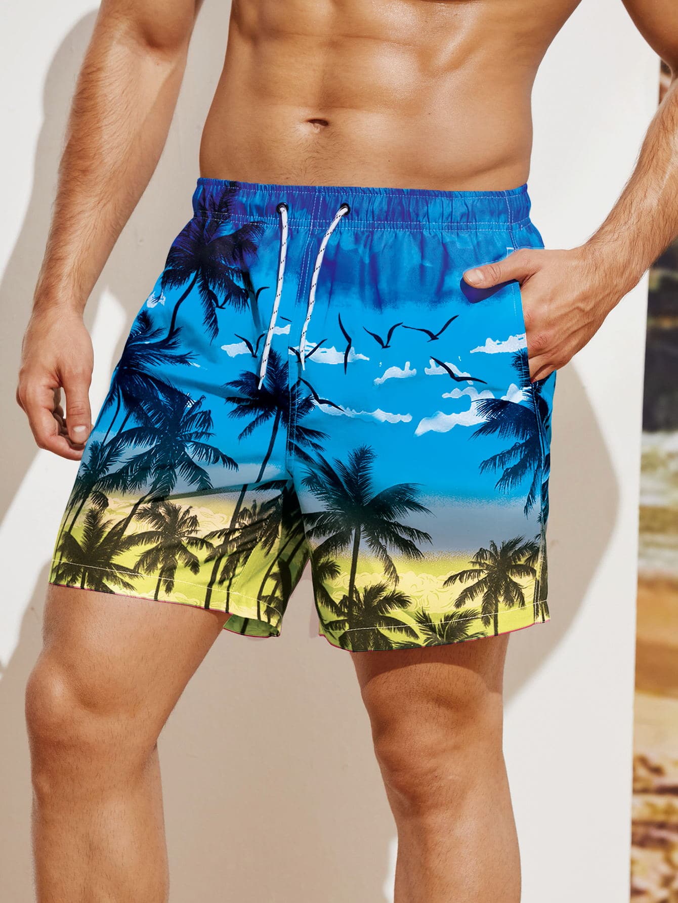 Men's Coconut Tree Print Trunks