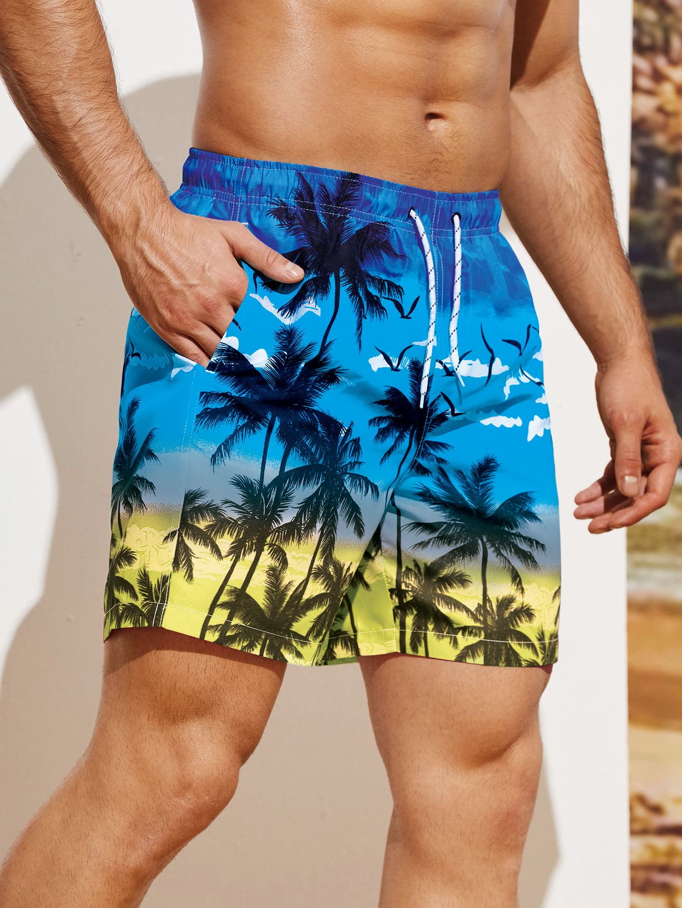 Men's Coconut Tree Print Trunks