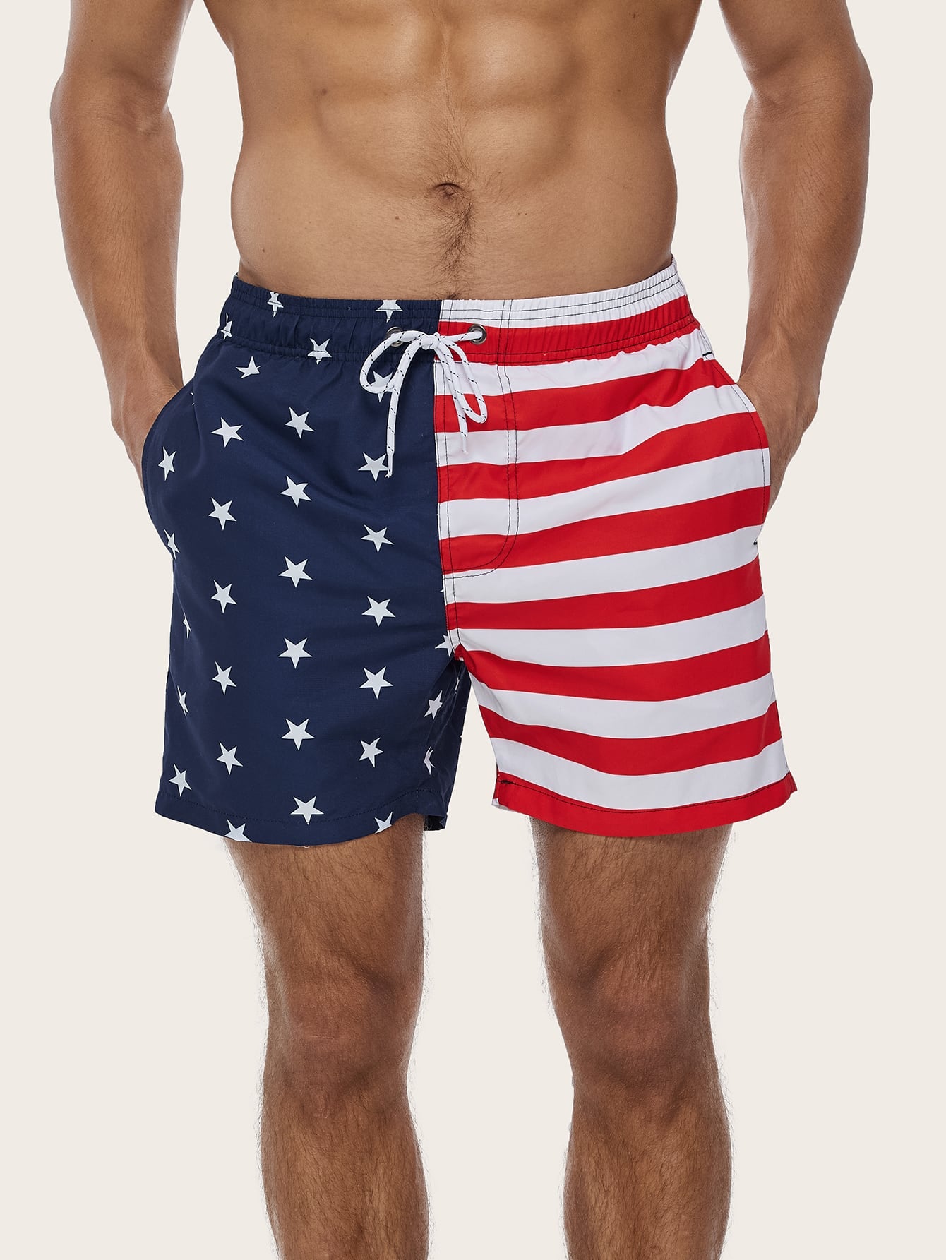 Men's Striped Star Print Swim Trunks