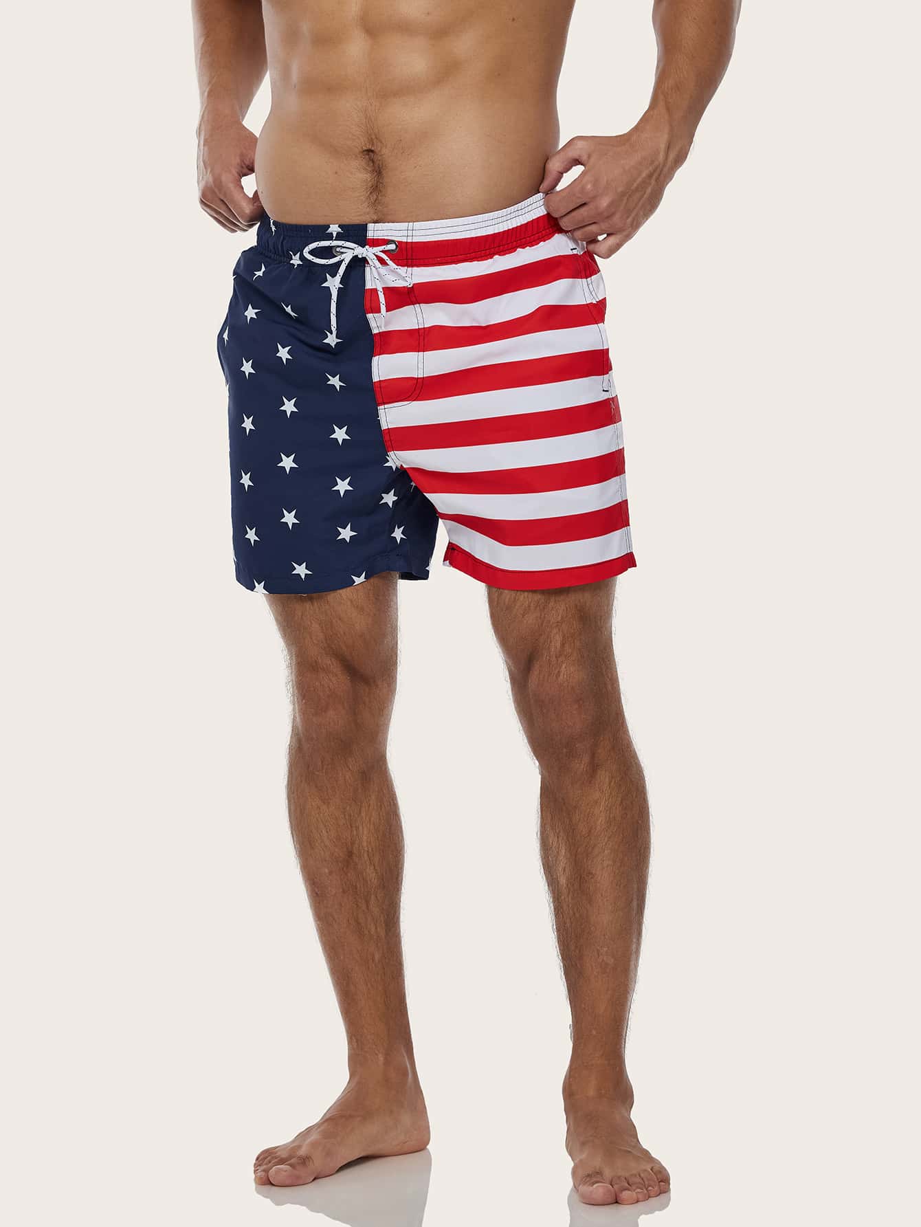 Men's Striped Star Print Swim Trunks