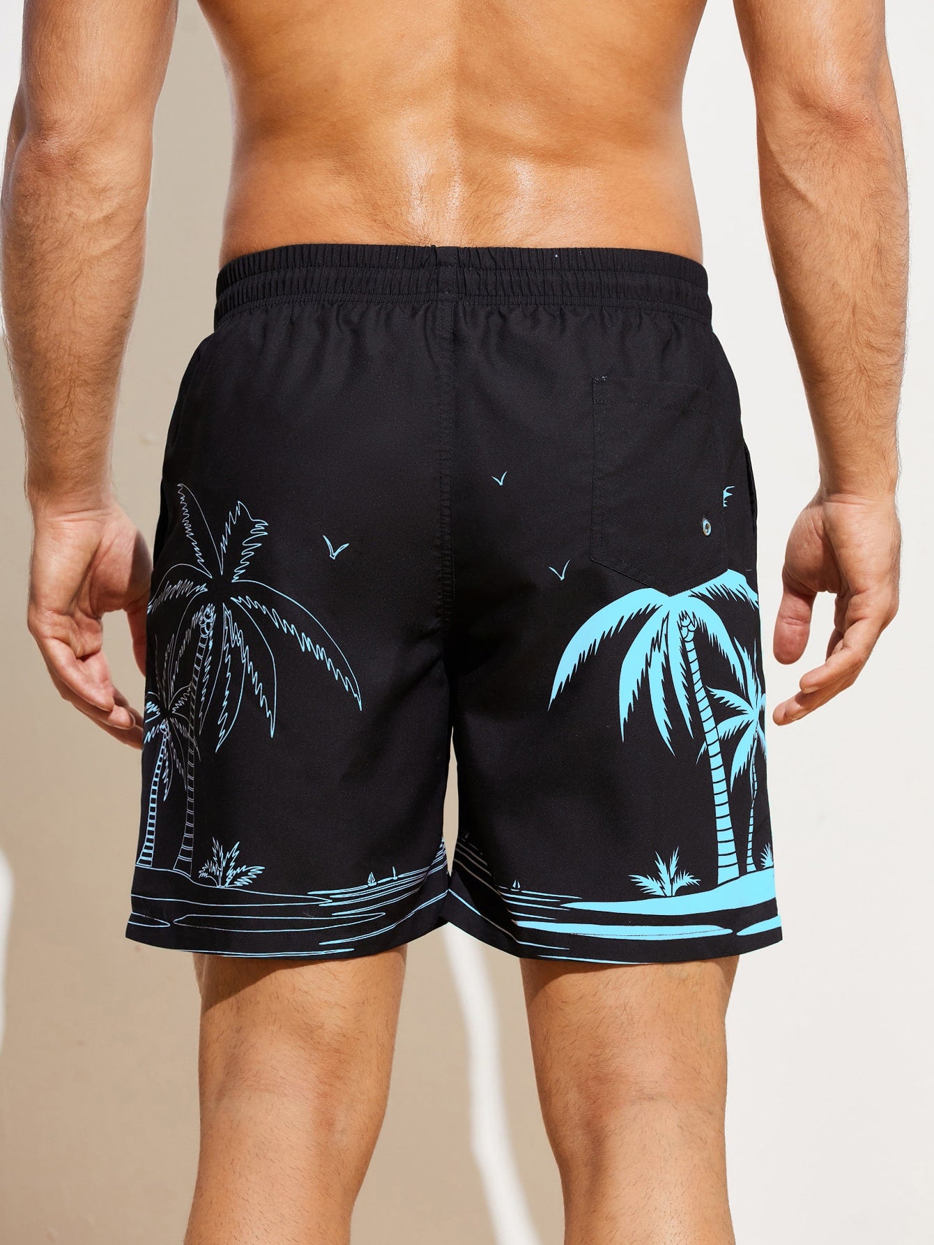 Palm Tree Drawstring Waist Swim Trunks