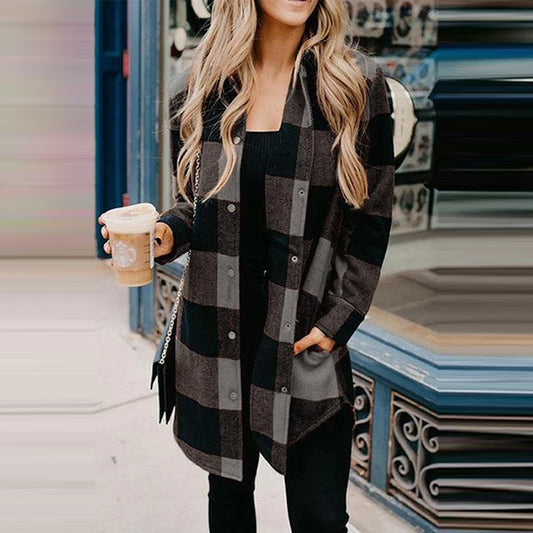 Ladies Long Plaid Overshirt