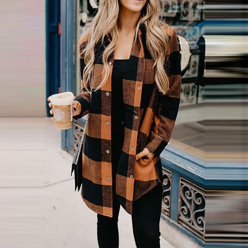 Ladies Long Plaid Overshirt