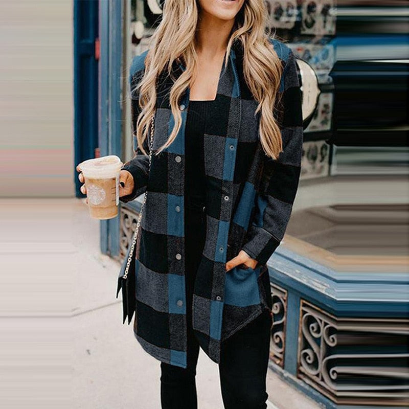 Ladies Long Plaid Overshirt