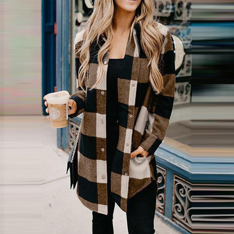 Ladies Long Plaid Overshirt